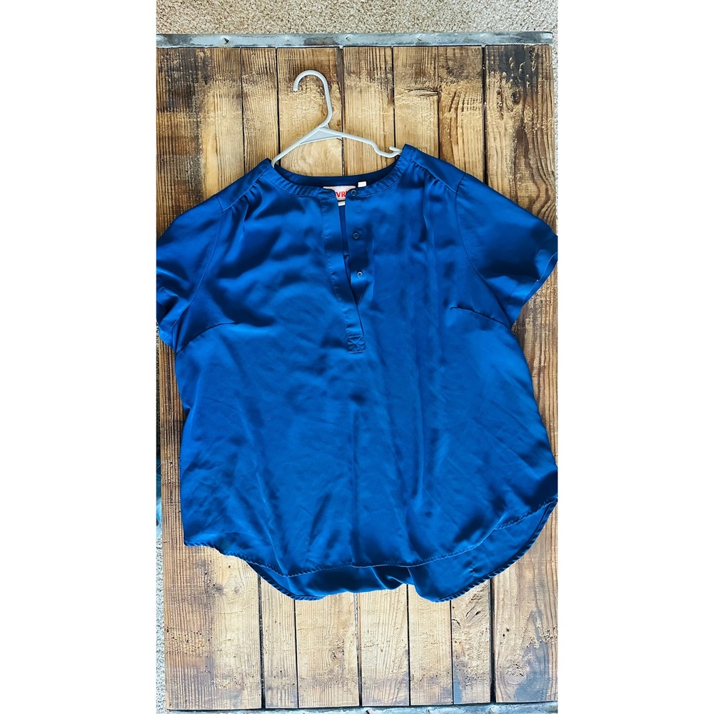 EVRI Womens Plus Size 2X Royal Blue Henley Blouse Short Sleeve‎ Band Collar Top